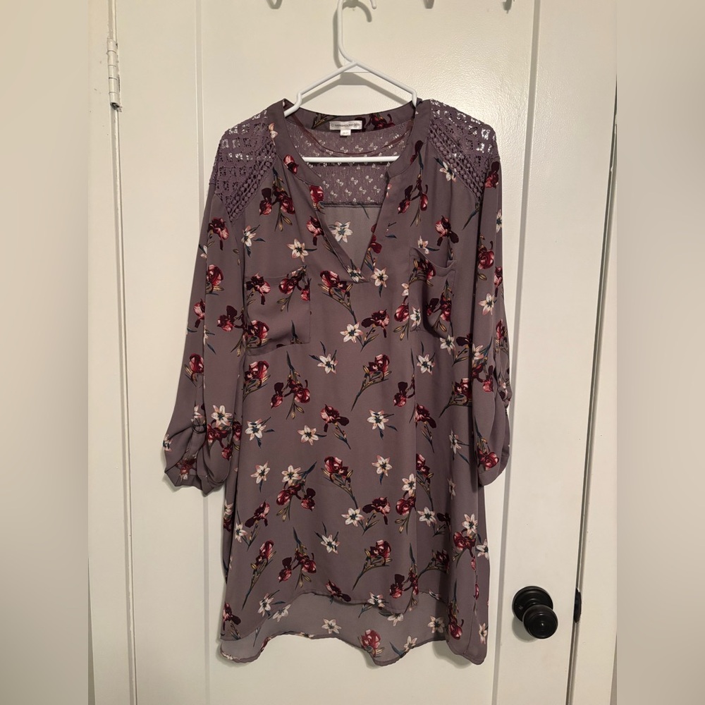 Floral Purple V-Neck Tunic Top